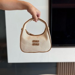 미우 미우 Miu Miu 5BC125  Wander  캔버스 레더 백 Beige Brandy 20cm