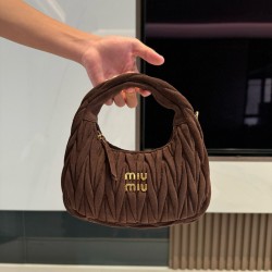 미우 미우 Miu Miu 5BC125 Wander 마테라쎄 스웨이드 백 Cocoa Brown 20cm