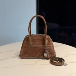 미우 미우 Miu Miu 5BB200 Vivant 스웨이드 백 Cocoa Brown 28cm