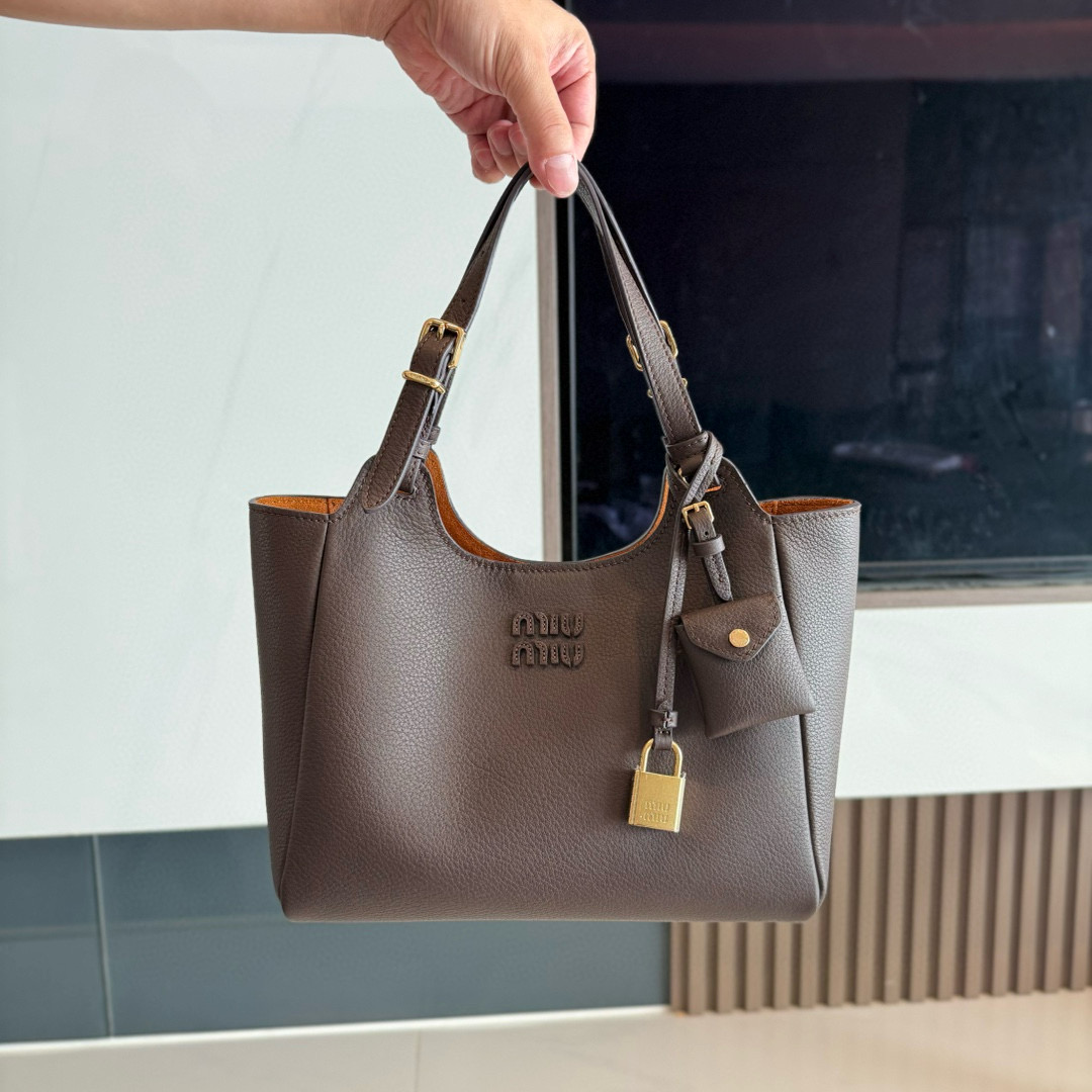 미우 미우 Miu Miu 5BA304 Leather Shoulder Bag Dark Brown 26cm