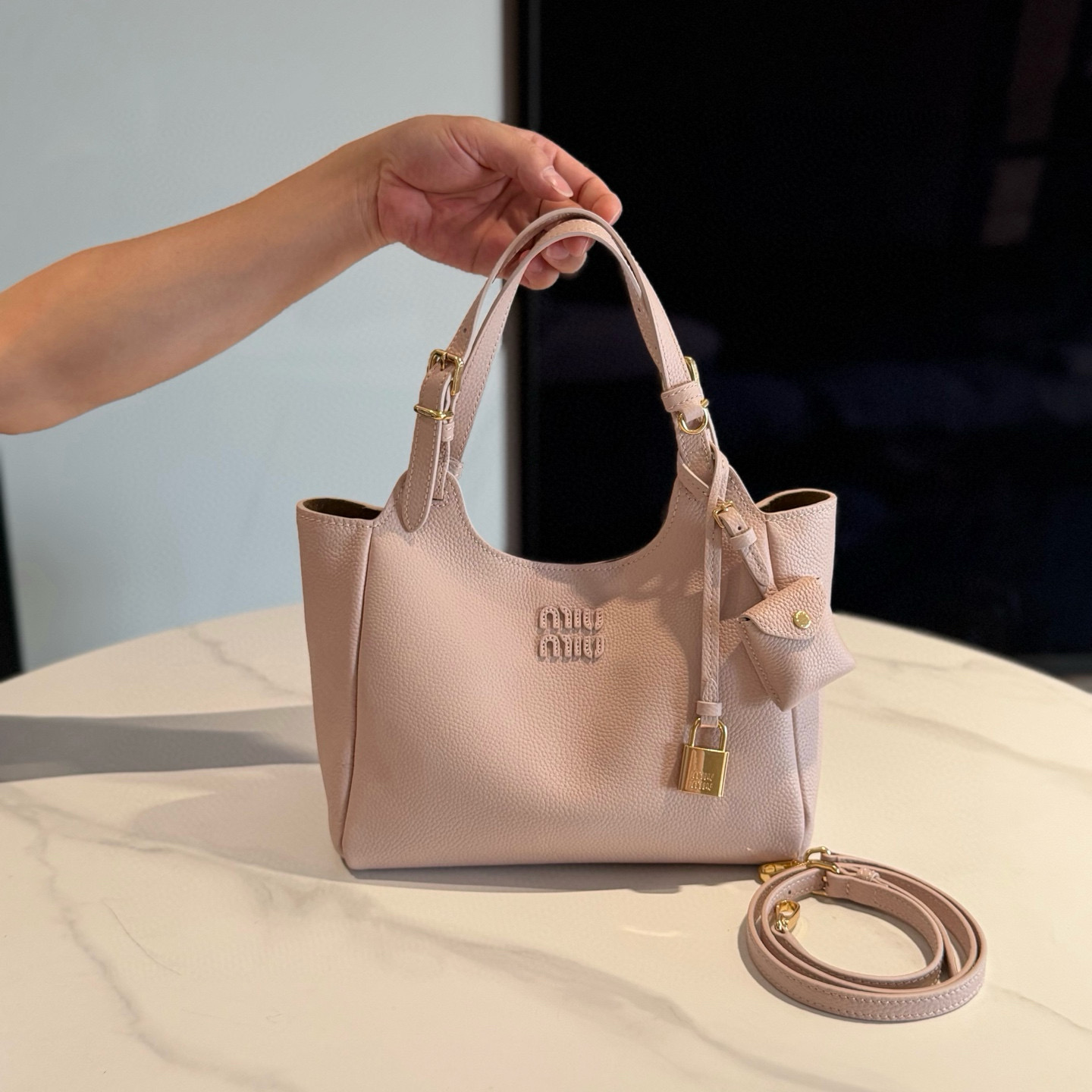 미우 미우 Miu Miu 5BA304 Leather Shoulder Bag Pink 26cm
