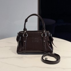 미우 미우 Miu Miu 5BA327 가죽 탑 핸들 백 Brown 28cm