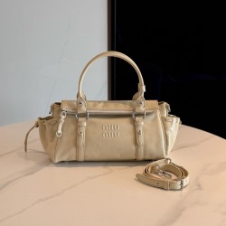 미우 미우 Miu Miu 5BA328 샤이니 가죽 핸드백 Travertine Stone 35cm
