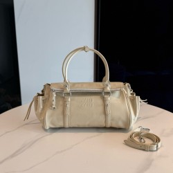 미우 미우 Miu Miu 5BA333 가죽 핸드백 Travertine Stone 29cm