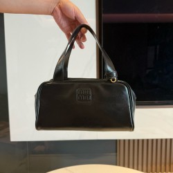 미우 미우 Miu Miu 5BB182 Leather Top Handle Bag Black 28cm