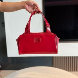 미우 미우 Miu Miu 5BB182 Leather Top Handle Bag Red 28cm
