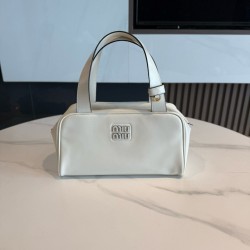 미우 미우 Miu Miu 5BB182 Leather Top Handle Bag White 28cm