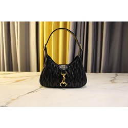 미우 미우 Miu Miu 5BC157 Matelasse Nappa Leather Hobo Bag Black 29cm