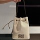 미우 미우 Miu Miu 5BE089 Canvas Leather Bucket Bag Beige Brandy 23cm