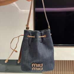 미우 미우 Miu Miu 5BE089 denim Bucket Bag Blue Brandy 23cm