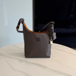 미우 미우 Miu Miu 5BE098 Leather Bucket Bag Dark Brown 22.5cm