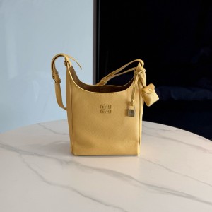 미우 미우 Miu Miu 5BE098 Leather Bucket Bag Yellow 22.5cm