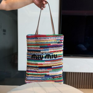 미우 미우 Miu Miu 5BG228 크로셰 토트백 Multicolored 32cm