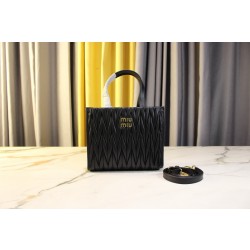 미우 미우 Miu Miu 5BG263 Matelasse Nappa Leather Tote Bag Black 24cm