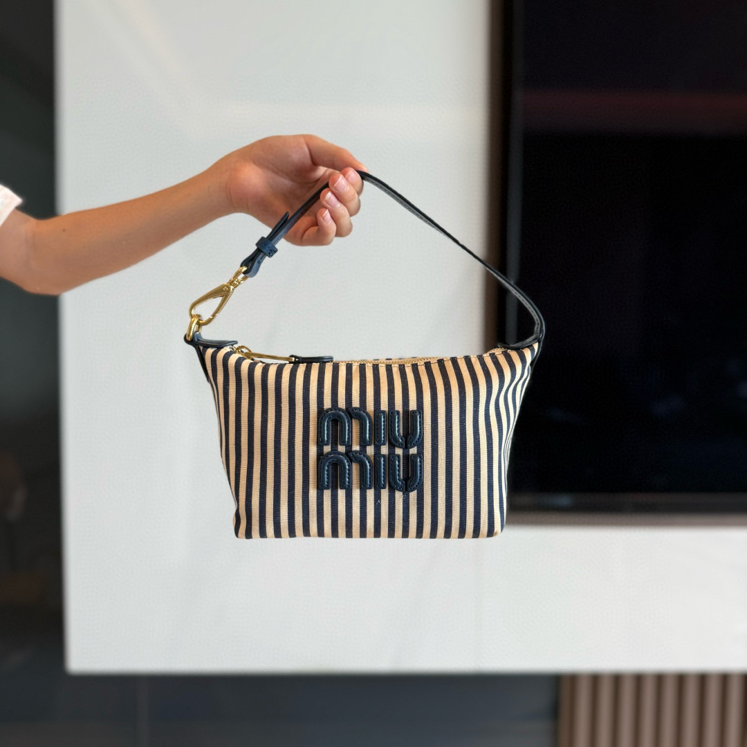 미우 미우 Miu Miu 5NE841 Jacquard Fabric Logo Pouch Blue 18.5cm