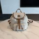 미우 미우 Miu Miu 5BZ042 캔버스 및 가죽 백팩 Beige Brandy 25cm