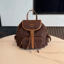 미우 미우 Miu Miu 5BZ042 캔버스 및 가죽 백팩 Cocoa Brown Brandy 25cm