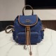 미우 미우 Miu Miu 5BZ042 캔버스 및 가죽 백팩 Cornflower Blue Brandy 25cm