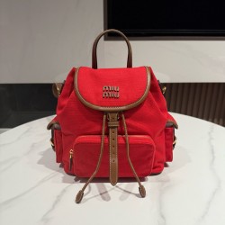 미우 미우 Miu Miu 5BZ042 캔버스 및 가죽 백팩 Red Brandy 25cm