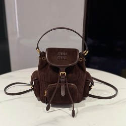미우 미우 Miu Miu 5BZ043  코듀로이 백팩 Dark Brown 18cm