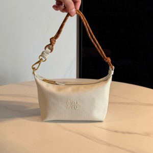 미우 미우 Miu Miu 5NE841 개버딘 파우치 Plaster White and Chalk White 19cm