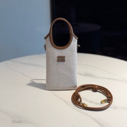 미우 미우 Miu Miu 5ZT08M 캔버스 스마트폰 케이스 Beige and Brandy 12.5cm