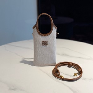 미우 미우 Miu Miu 5ZT08M 캔버스 스마트폰 케이스 Beige and Brandy 12.5cm