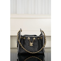 샤넬 Chanel 26P AS5631 25 Mini Handbag Braided Raffia&Black 20cm