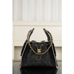 샤넬 CHANEL 25c AS5293 25Small Handbag Braided Raffia&Black 26cm
