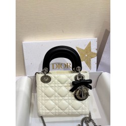 디올 Dior Mini Lady Dior Bag White&Black 17cm