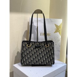 디올 Dior Promenade Oblique Jacquard Small Shopper Bag Blue 27cm