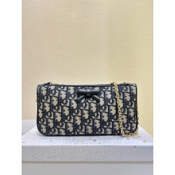 디올 Dior Promenade Bow Chain Pouch Dior Oblique Jacquard Blue 22cm