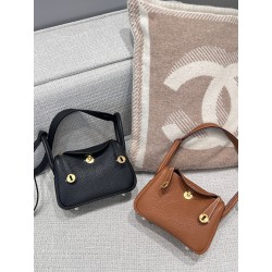 에르메스 Hermes Mini Lindy 19cm Germany Leather 89 Noir 37 Gold