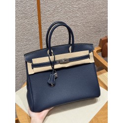에르메스 Hermes Birkin 35cm Togo 73 Blue Saphir and 35 Cognac/silver