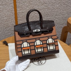 에르메스 Hermes Birkin Faubourg Touch 20cm Madame and Alligator 37 Gold 46 Ebene 4G Brulee/silver