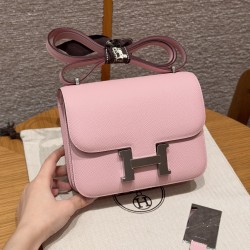 에르메스 Hermes Constance with mirror 19cm Epsom 3Q Rose Sakura/silver