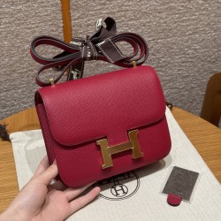 에르메스 Hermes Constance with mirror 19cm Epsom K1 Rouge Grenat/gold