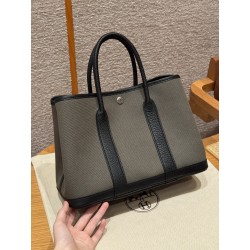 에르메스 Hermes Garden party 30cm Canbas and Negonda C6 Vert Girs and 89 Noir