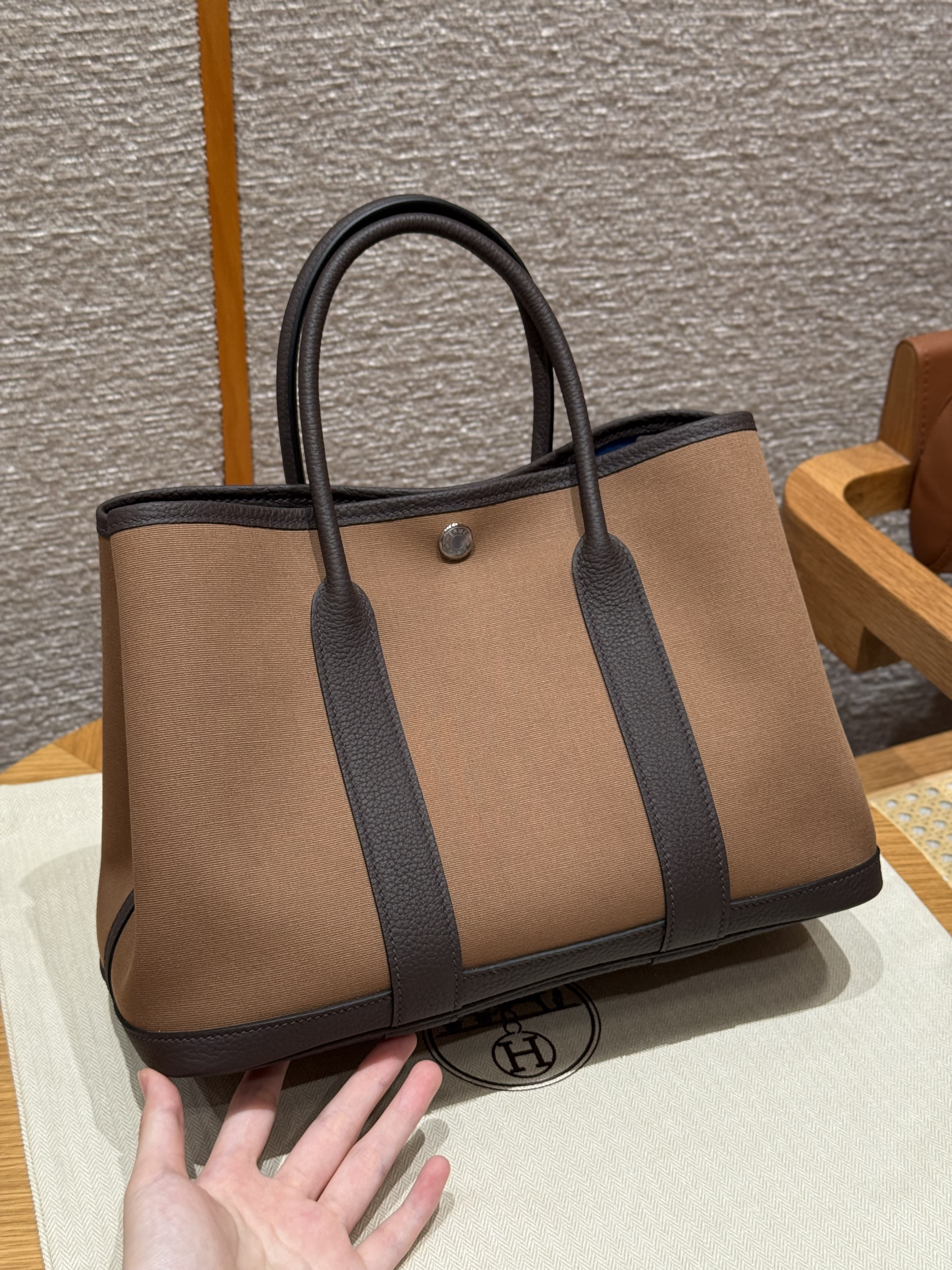 에르메스 Hermes Garden party 30cm Canvas and Negonda 3G Alezan 46 Ebene T7 Blue Hydra
