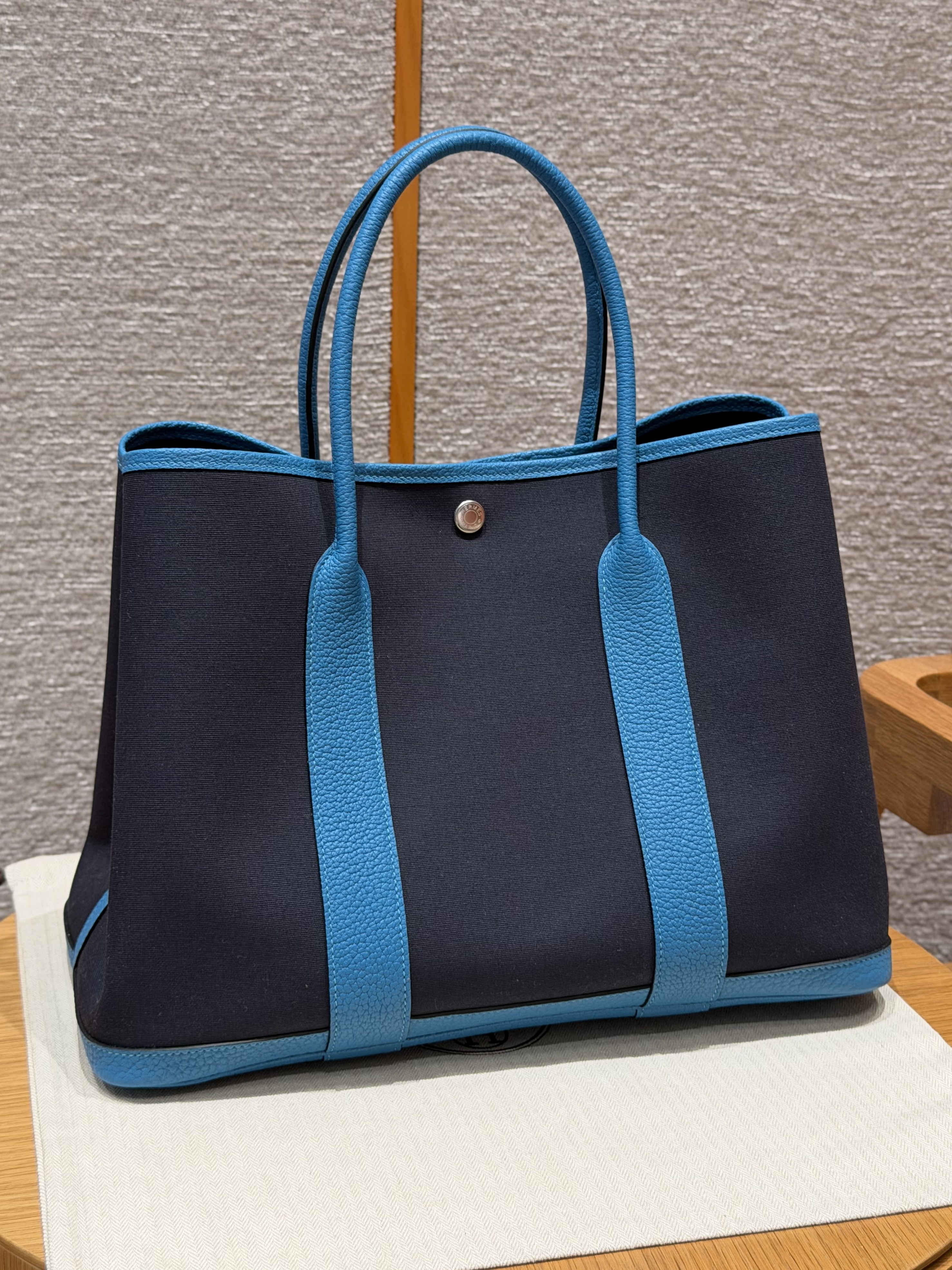 에르메스 Hermes Garden party 36cm Canvas and Negonda 78 Blue Marine and 7W Blue Lzmir