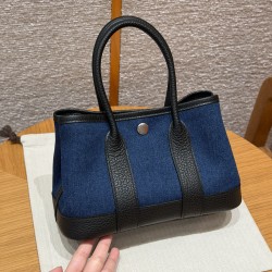 에르메스 Hermes Garden party mini 23cm Canbas and Negonda Denim moyen and Noir