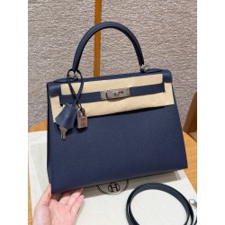 에르메스 Hermes Kelly 28cm Epsom 73 Blue Saphir/silver