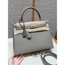 에르메스 Hermes Kelly 28cm Epsom M8 Gris Asphalted/silver