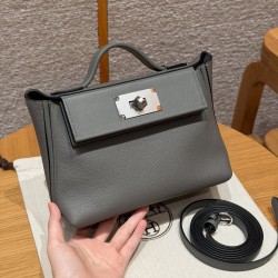 에르메스 Hermes Kelly 2424 21cm Evercolor 8F Girs etain/silver