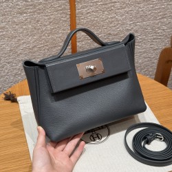 에르메스 Hermes Kelly 2424 21cm Evercolor 85 Ardoise/silver
