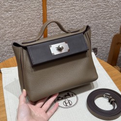 에르메스 Hermes Kelly 2424 21cm Evercolor and swift 18 Etoupe and 46 Ebene/silver