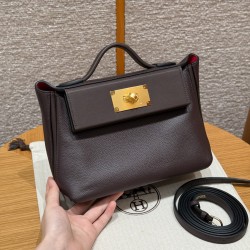 에르메스 Hermes Kelly 2424 21cm evercolor and Swift OG Rouge Sellier and 90 Rramboise/gold