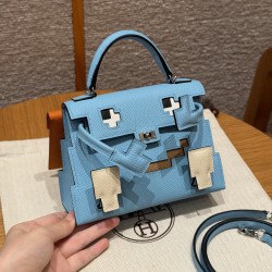 에르메스 Hermes Kelly Doll picto 16.5cm Epsom 7N Celeste and 93 Orange/silver