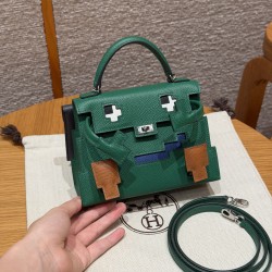 에르메스 Hermes Kelly Doll picto 16.5cm Epsom U4 Vert vertigo and H0 Misty/sliver