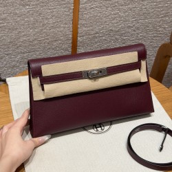 에르메스 Hermes Kelly elan 27cm Chèvre 57 Bordeaux/silver